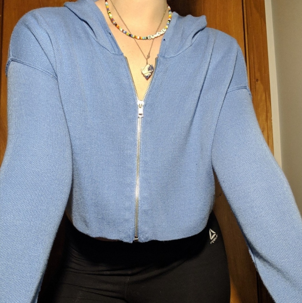 cropped blue hoodie
